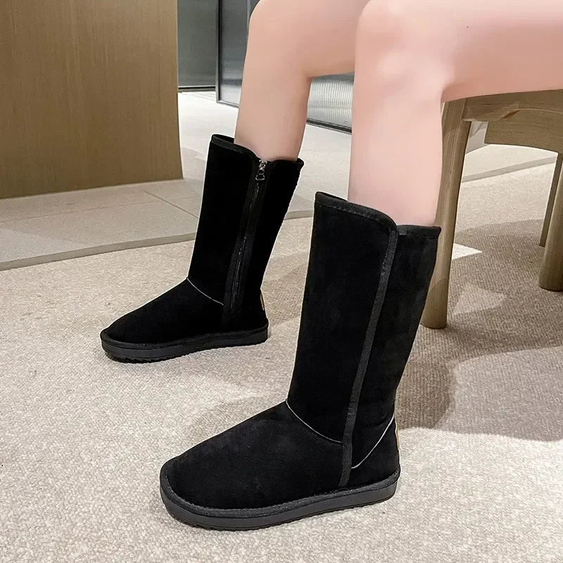 Bottes plates confortables d’hiver avec fermeture éclair pour femme | Idéal pour l’hiver