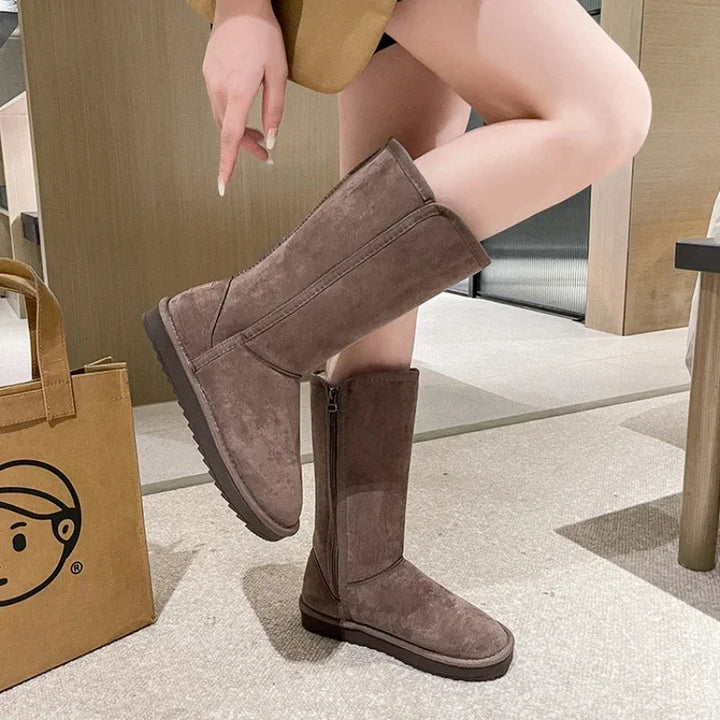 Bottes plates confortables d’hiver avec fermeture éclair pour femme | Idéal pour l’hiver